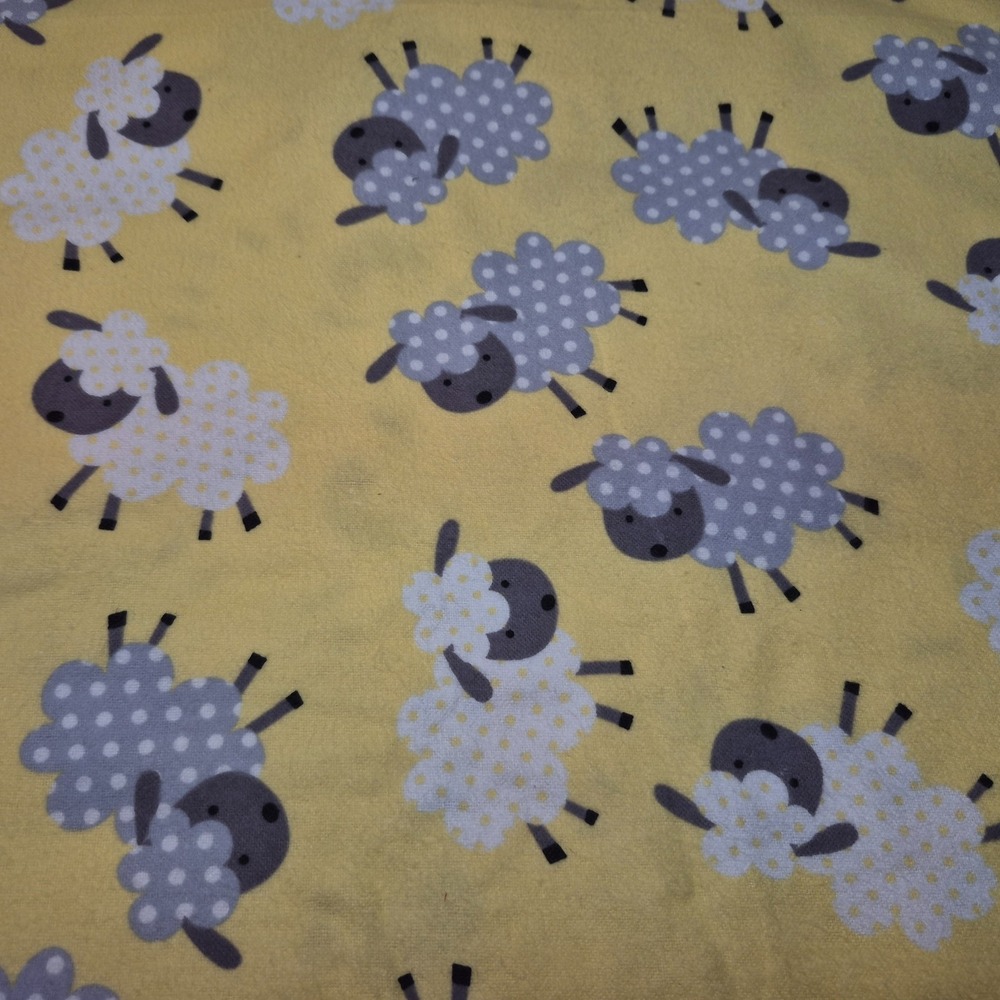 Cotton Flannel Snuggle Fabric Sheep Polka Dot Lambs on Yellow 3 Yards
